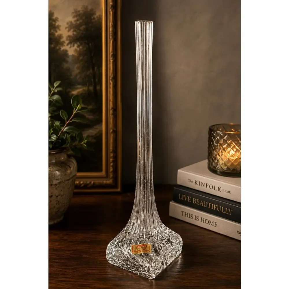 Vintage Joska Bleikristall Crystal Bud Vase Bodenmais Germany Mouth Blown 11”